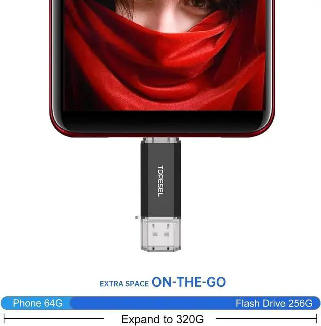 Alt view image 4 of 7 - Type C 256GB USB C Flash Drive Dual 2-in-1 USB C Thumb Drive USB 3.0/3.2 Gen1 USB C Drive 256 GB USB-C Memory Stick with LED Indicator for Easy Data Sharing Between PC and Android Smartphones