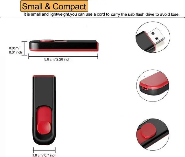 Alt view image 3 of 6 - 64GB USB Flash Drive USB 2.0 Memory Stick Thumb Drive Pen Drives Jump Drive for Data Storage Black/Red