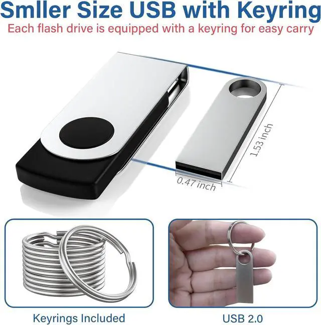 Alt view image 4 of 6 - 5 Pack 64GB USB Flash Drive with Keychains, Wooolken Sleek Metal USB 2.0 Thumb Drives Memory Stick for PC Laptop Computer