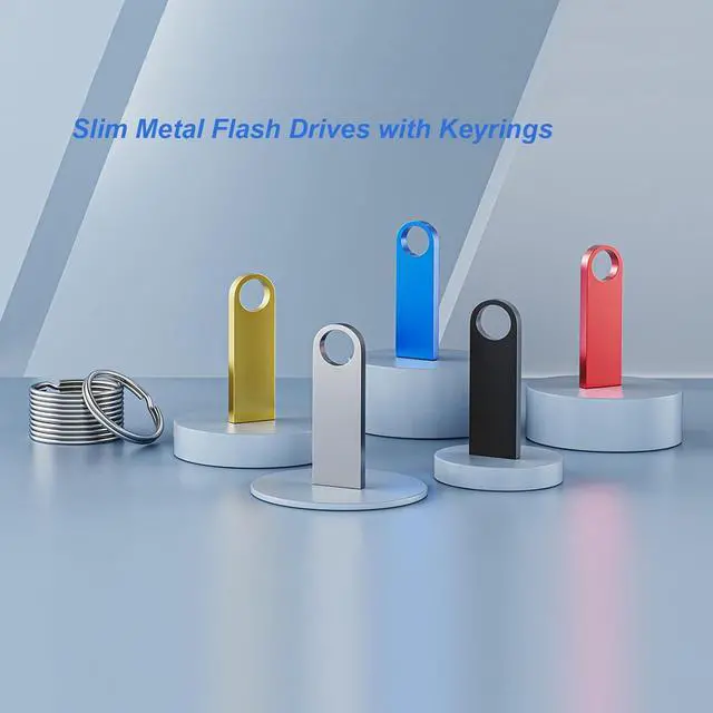 Alt view image 5 of 6 - 5 Pack 64GB USB Flash Drive with Keychains, Wooolken Sleek Metal USB 2.0 Thumb Drives Memory Stick for PC Laptop Computer