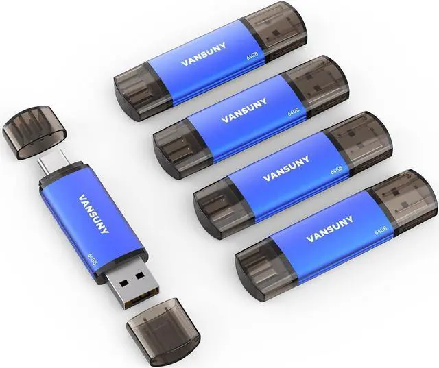 Main image of 64GB 5 Pack USB Type-C Flash Drives 2-in-1 Dual Flash Drive USB A + USB C OTG Flash Drive for Android Smartphone Tablet Computer Laptop (Blue)