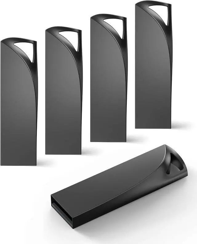 Main image of 16GB USB Flash Drive 5 Pack Waterproof Metal USB Memory Stick Slim USB 2.0 Flash Drive Portable Pen Drive Thumb Drive with Keychain Hole Jump Drive for Computer/Car/Smart TV (Black)