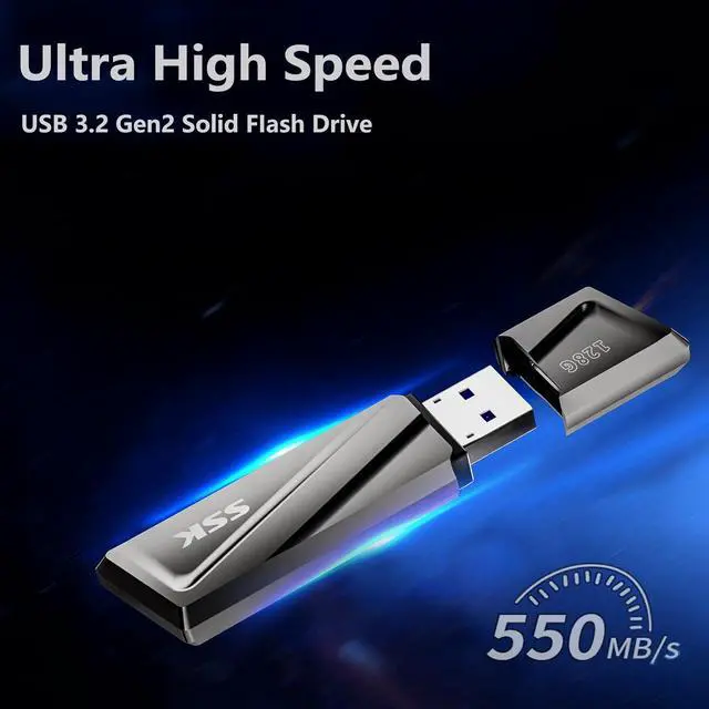 Alt view image 6 of 7 - 128GB USB Flash Drive 550MB/s USB 3.2 Gen2 USB Thumb Drive Fast Transfer Speed Externel Solid State Drive +USB C Adapter USB C Memory Stick for Type C Smartphone MacBook/Pro/Air Laptop and More