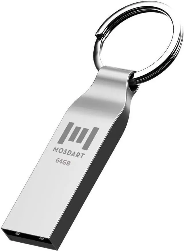 Main image of MOSDART 64GB Waterproof Metal USB 2.0 Flash Drive - Keychain Thumb Drive Memory Stick Jump Drive Data Storage for Computers - exFAT Shockproof and Dustproof (Silver)