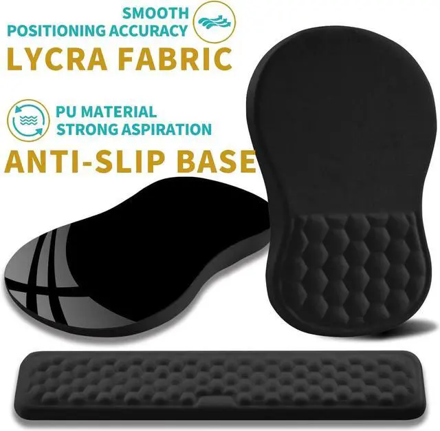 Alt view image 6 of 6 - 2 in 1 Ergonomic Mouse Pad Wrist Support & Wrist Rest for Computer Keyboard Set with Relieve Carpal Tunnel Pain Massage Bulge and Full Memory Gel Design (2In1 Set Black)
