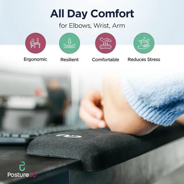 Alt view image 5 of 7 - PostureUp L-Shaped Desk Long Wrist Rest Elbow, Forearm & Wrist Comfort Support for Table or Desk Edge, Non-Slip, Memory Foam Padding, Ergonomic Design for Extended Work, Universal Fit, Black