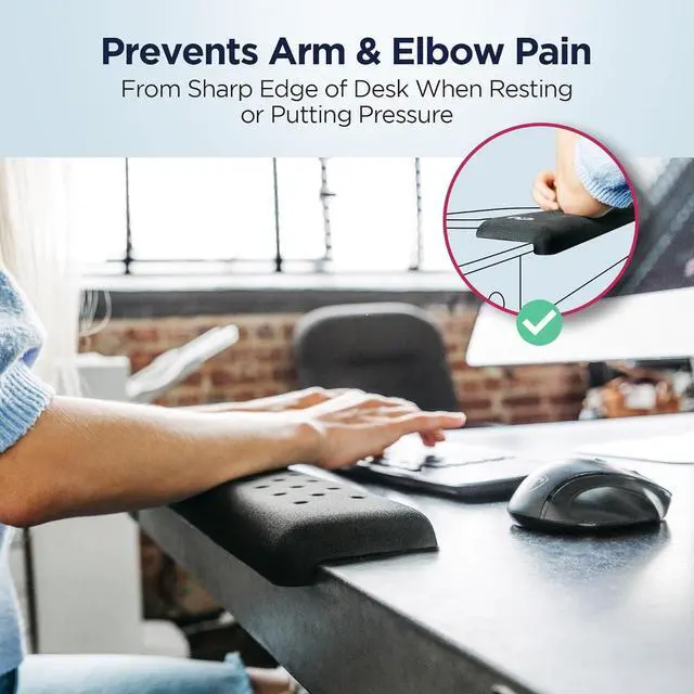Alt view image 6 of 7 - PostureUp L-Shaped Desk Long Wrist Rest Elbow, Forearm & Wrist Comfort Support for Table or Desk Edge, Non-Slip, Memory Foam Padding, Ergonomic Design for Extended Work, Universal Fit, Black