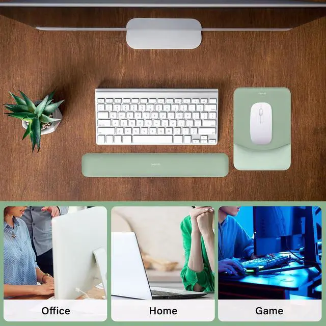 Alt view image 6 of 7 - Wrist Rest Support for Mouse Pad&Keyboard Set Rectangular Ergonomic Mousepad Non-Slip Base Home/Office Pain Relief&Easy Typing Pad with Neoprene Cloth&Raised Curved Memory Foam Green