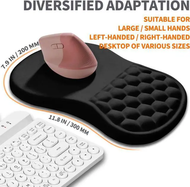 Alt view image 5 of 6 - Ergonomic Joint Wrist Support Mouse Pad with Memory Foam Cushion Massage Bump Carpal Tunnel Pain Relief Mousepad Slope Design for Wrist Rest 11.8x7.9 in Black