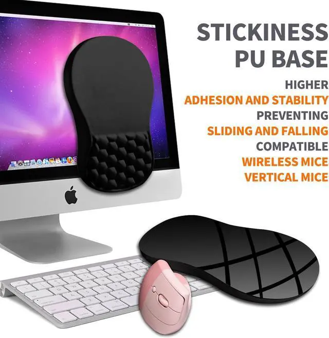 Alt view image 6 of 6 - Ergonomic Joint Wrist Support Mouse Pad with Memory Foam Cushion Massage Bump Carpal Tunnel Pain Relief Mousepad Slope Design for Wrist Rest 11.8x7.9 in Black