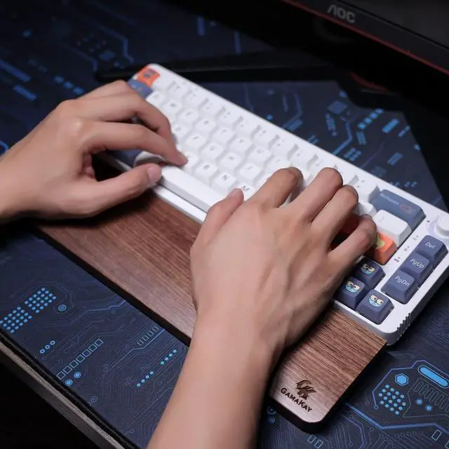 Alt view image 2 of 7 - Wooden Wrist Rest Pad 12.8 Compact Ergonomic Walnut Wood Hand Wrist Rest for 60% 75% Mechanical Keyboard Non-Slip Palm Pad for Comfortable Typing and Playing (for 75%)