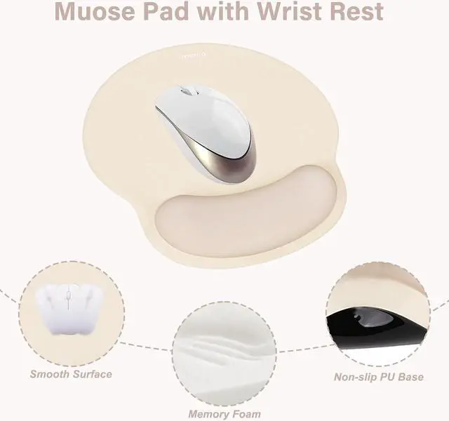 Alt view image 3 of 7 - Wrist Rest Support for Mouse Pad&Keyboard Set Circle Curved Ergonomic Mousepad&Coaster Non-Slip Base Home/Office Pain Relief&Easy Typing Pad with Soft Cloth&Raised Memory Foam Apricot