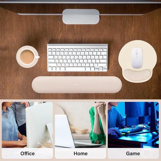 Alt view image 6 of 7 - Wrist Rest Support for Mouse Pad&Keyboard Set Circle Curved Ergonomic Mousepad&Coaster Non-Slip Base Home/Office Pain Relief&Easy Typing Pad with Soft Cloth&Silicone Lining Apricot