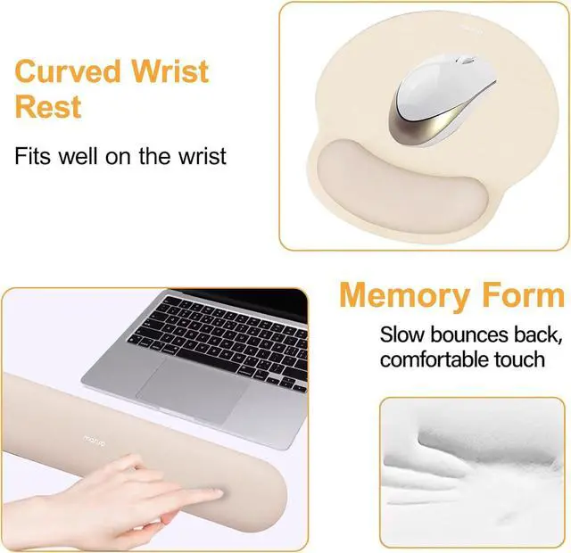 Alt view image 4 of 7 - Wrist Rest Support for Mouse Pad&Keyboard Set Circle Curved Ergonomic Mousepad&Coaster Non-Slip Base Home/Office Pain Relief&Easy Typing Pad with Soft Cloth&Silicone Lining Apricot