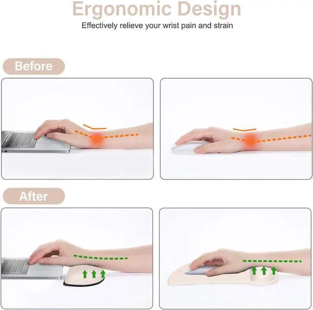 Alt view image 3 of 7 - Wrist Rest Support for Mouse Pad & Keyboard Set Ergonomic Mousepad Non-Slip Base Home/Office Pain Relief & Easy Typing Cushion with Neoprene Cloth & Raised Memory Foam Apricot