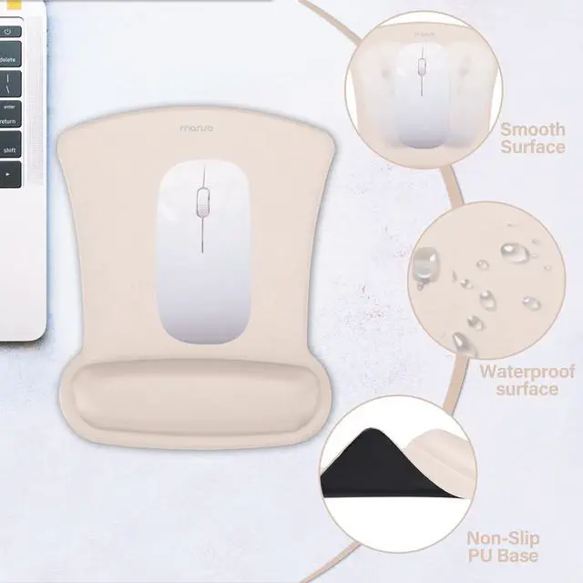 Alt view image 5 of 7 - Wrist Rest Support for Mouse Pad & Keyboard Set Ergonomic Mousepad Non-Slip Base Home/Office Pain Relief & Easy Typing Cushion with Neoprene Cloth & Raised Memory Foam Apricot