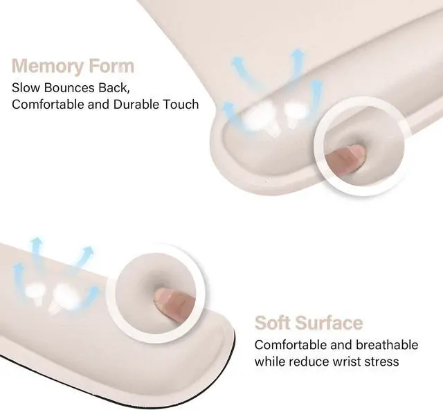 Alt view image 4 of 7 - Wrist Rest Support for Mouse Pad & Keyboard Set Ergonomic Mousepad Non-Slip Base Home/Office Pain Relief & Easy Typing Cushion with Neoprene Cloth & Raised Memory Foam Apricot