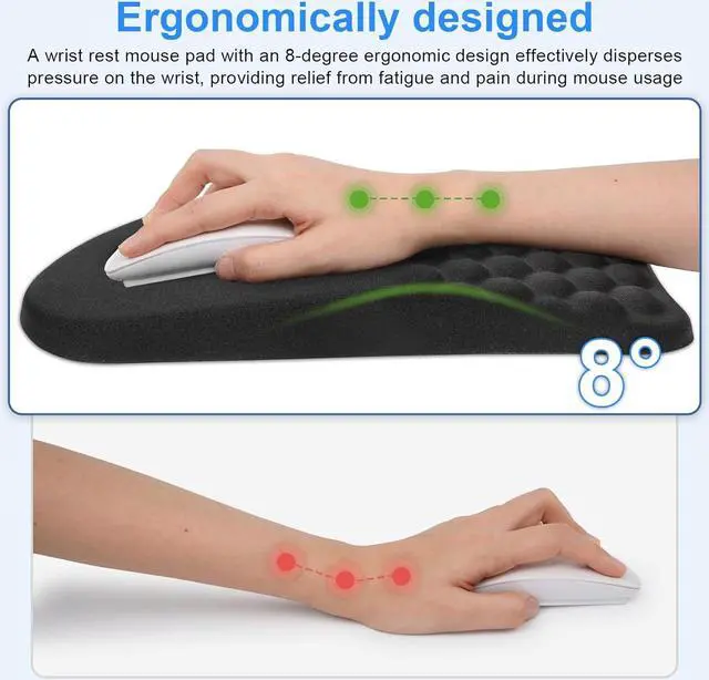 Alt view image 5 of 7 - Ergonomic Wrist Mouse Pad with Massage Design Wrist Rest Pain Relief Mousepad with Memory Foam Non-Slip PU Base Mouse Pad with Wrist Support for Wireless Mouse & Desk Y New Black