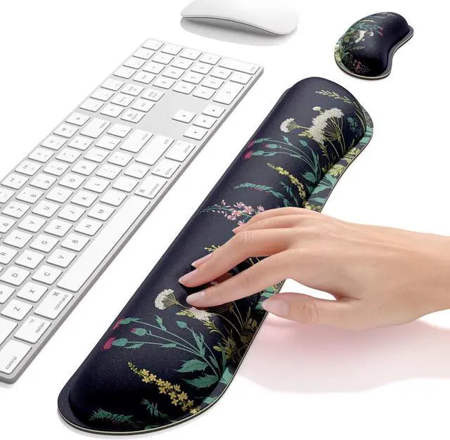 Alt view image 5 of 7 - Keyboard Wrist Rest Ergonomic Keyboard Mouse Wrist Support for Typing Pain Relief Wrist Rest for Computer Keyboard with Slip Resistant PU Base Cute Wrist Rest for Office Gaming Computer(Black)
