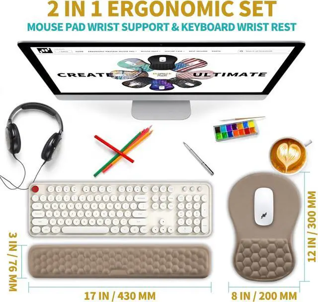 Alt view image 2 of 6 - 2 in 1 Ergonomic Mouse Pad Wrist Support & Wrist Rest for Computer Keyboard Set with Relieve Carpal Tunnel Pain Massage Bulge and Full Memory Gel Design (2In1 Set Sand Color)