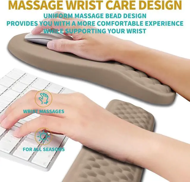 Alt view image 4 of 6 - 2 in 1 Ergonomic Mouse Pad Wrist Support & Wrist Rest for Computer Keyboard Set with Relieve Carpal Tunnel Pain Massage Bulge and Full Memory Gel Design (2In1 Set Sand Color)