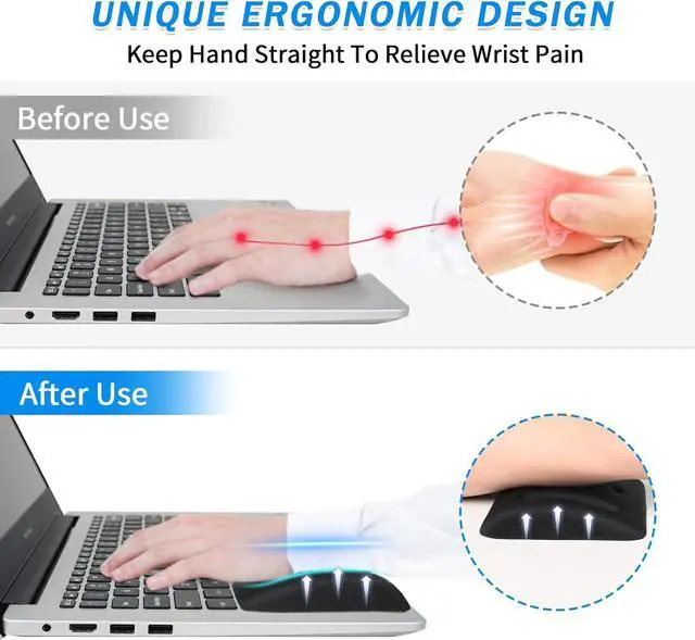 Alt view image 3 of 6 - Wrist Rests for Laptop Laptop Wrist Support for Keyboard and Mouse Ergonomic Memory Foam Wrist Pads for Laptop Office Computer Comfortable Typing Wrist Pain & Carpal Tunnel Relief (Black)