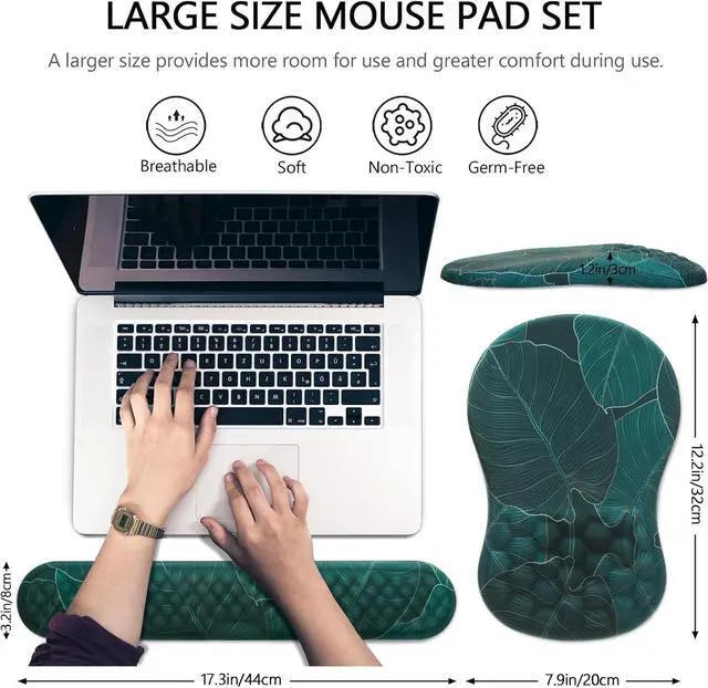 Alt view image 5 of 7 - Mouse Pad Wrist Support 2 in1 Keyboard Wrist Rest+ Ergonomic Mouse Pad Non-Slip Wrist Rest for Computer Keyboard Made Easy Typing & Relieve Wrist PainBanana Leaf Green