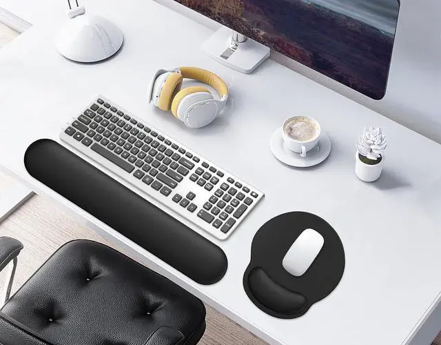 Alt view image 2 of 7 - Mouse Pad Wrist Support Ergonomic Memory Foam Keyboard Wrist Pad & Gel Wrist Rest Set for Computer Keyboard for Easy Typing & Pain Relief for Office & Home(Black Set)
