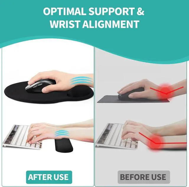 Alt view image 4 of 7 - Mouse Pad Wrist Support Ergonomic Memory Foam Keyboard Wrist Pad & Gel Wrist Rest Set for Computer Keyboard for Easy Typing & Pain Relief for Office & Home(Black Set)