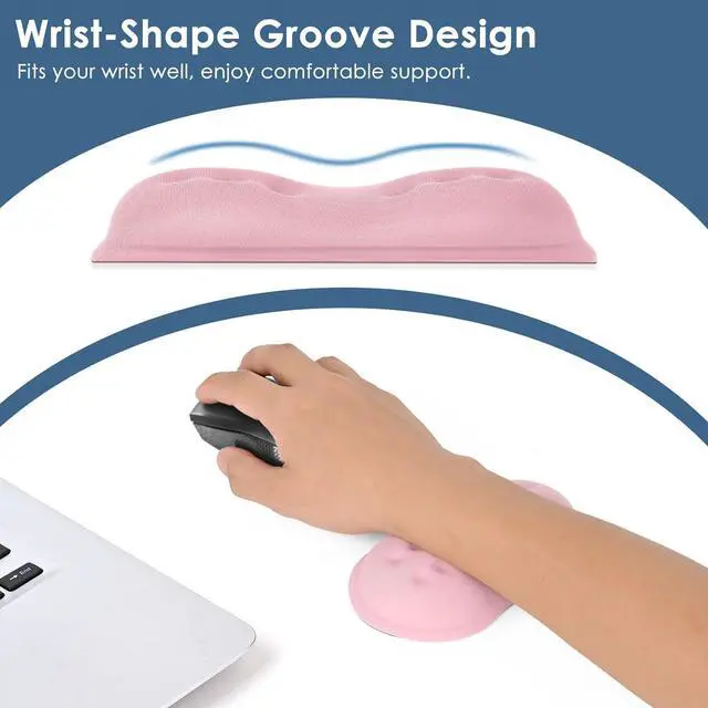 Alt view image 5 of 6 - Ergonomic Wrist Rest for Mouse Soft Mouse Wrist Support Memory Foam Mouse Wrist Pad Non-Slip Base (Pale Pink)