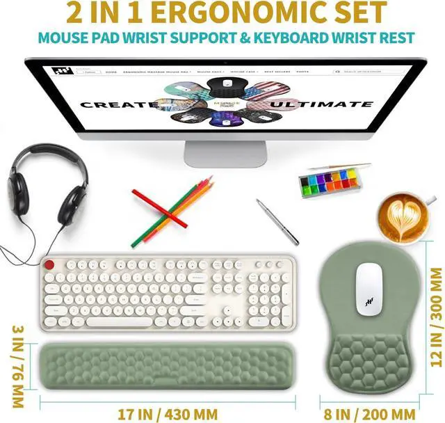 Alt view image 2 of 6 - 2 in 1 Ergonomic Mouse Pad Wrist Support & Wrist Rest for Computer Keyboard Set with Relieve Carpal Tunnel Pain Massage Bulge and Full Memory Gel Design (2In1 Set Light Green)