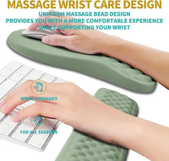 Alt view image 4 of 6 - 2 in 1 Ergonomic Mouse Pad Wrist Support & Wrist Rest for Computer Keyboard Set with Relieve Carpal Tunnel Pain Massage Bulge and Full Memory Gel Design (2In1 Set Light Green)