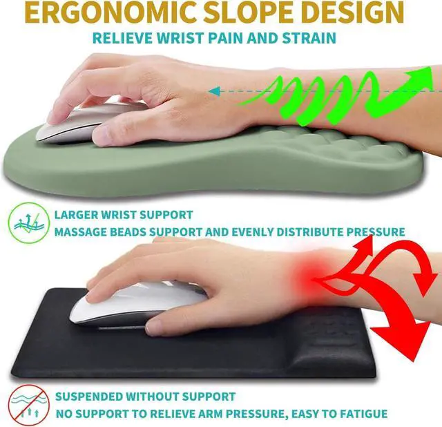 Alt view image 5 of 6 - 2 in 1 Ergonomic Mouse Pad Wrist Support & Wrist Rest for Computer Keyboard Set with Relieve Carpal Tunnel Pain Massage Bulge and Full Memory Gel Design (2In1 Set Light Green)