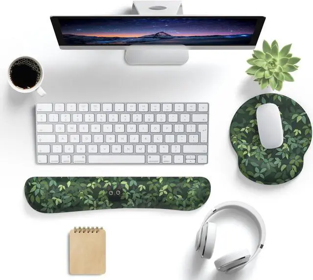 Alt view image 2 of 6 - Cute Ergonomic Green Mouse Pad Cat Wrist Support [ 20% Larger] Wrist Rest Gel Anime Kawaii 3D Green Office Plants Mouse Pads Keyboards Silicon Wrist Pad Pain Relief Game Work Study Home Office.