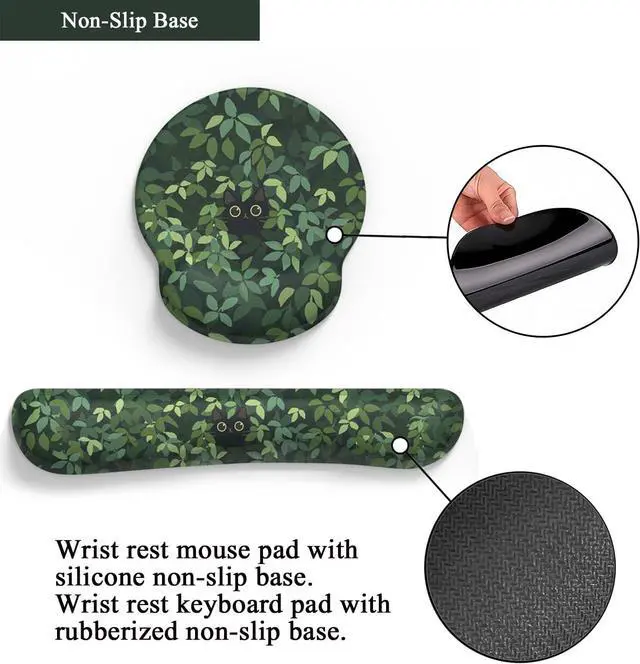 Alt view image 6 of 6 - Cute Ergonomic Green Mouse Pad Cat Wrist Support [ 20% Larger] Wrist Rest Gel Anime Kawaii 3D Green Office Plants Mouse Pads Keyboards Silicon Wrist Pad Pain Relief Game Work Study Home Office.