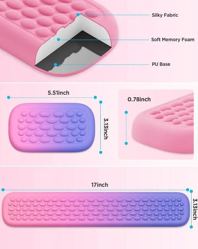 Alt view image 6 of 7 - Wrist Rest for Computer Keyboard Keyboard Wrist Rest - Silky Memory Foam Wrist Rest for Keyboard and Mouse Wrist Pad for Keyboard Typing Pain Relief Wrist Support for Keyboard Pink Purple