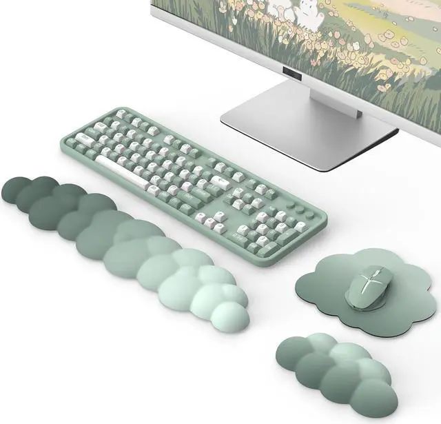 Main image of Cloud Wrist Rest Ergonomic Cloud Keyboard Wrist Rest with Mouse Rest Wrist Pad Durable Polyester Cloud Arm Rest Wrist Pad for Keyboard and Mouse for Office Gaming Computer Laptop Green