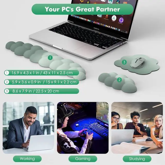 Alt view image 7 of 7 - Cloud Wrist Rest Ergonomic Cloud Keyboard Wrist Rest with Mouse Rest Wrist Pad Durable Polyester Cloud Arm Rest Wrist Pad for Keyboard and Mouse for Office Gaming Computer Laptop Green