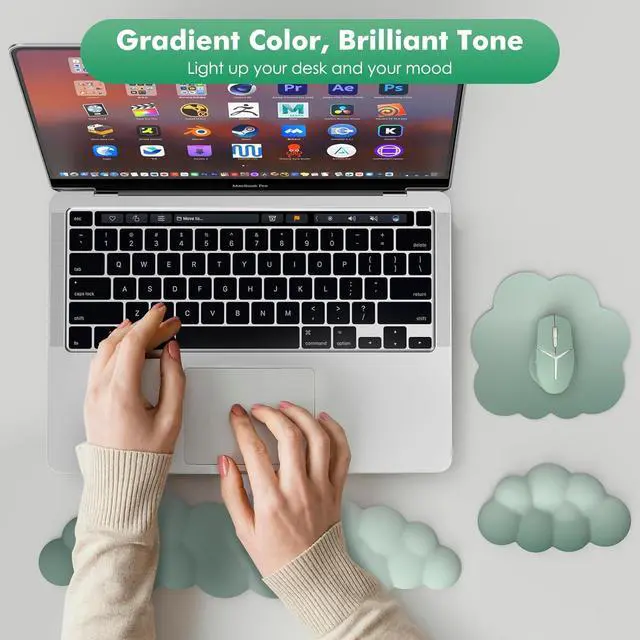 Alt view image 6 of 7 - Cloud Wrist Rest Ergonomic Cloud Keyboard Wrist Rest with Mouse Rest Wrist Pad Durable Polyester Cloud Arm Rest Wrist Pad for Keyboard and Mouse for Office Gaming Computer Laptop Green
