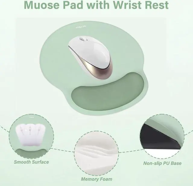 Alt view image 3 of 7 - Wrist Rest Support for Mouse Pad&Keyboard Set Circle Curved Ergonomic Mousepad&Coaster Non-Slip Base Home/Office Pain Relief&Easy Typing Pad with Soft Cloth&Raised Memory Foam Antique Green