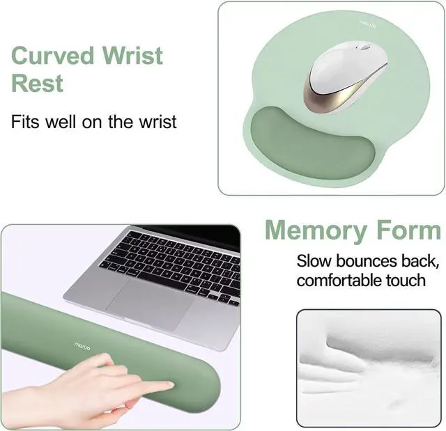 Alt view image 4 of 7 - Wrist Rest Support for Mouse Pad&Keyboard Set Circle Curved Ergonomic Mousepad&Coaster Non-Slip Base Home/Office Pain Relief&Easy Typing Pad with Soft Cloth&Raised Memory Foam Antique Green