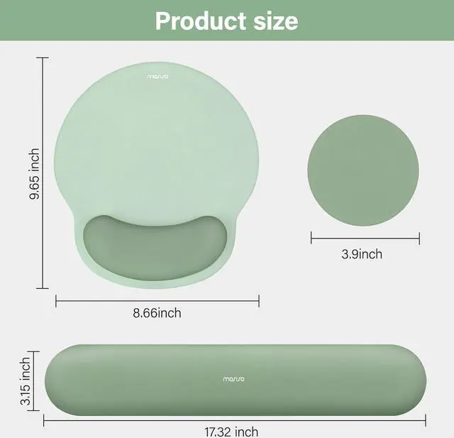 Alt view image 7 of 7 - Wrist Rest Support for Mouse Pad&Keyboard Set Circle Curved Ergonomic Mousepad&Coaster Non-Slip Base Home/Office Pain Relief&Easy Typing Pad with Soft Cloth&Raised Memory Foam Antique Green