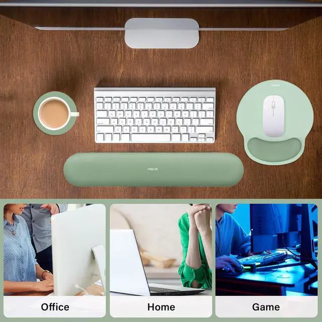 Alt view image 6 of 7 - Wrist Rest Support for Mouse Pad&Keyboard Set Circle Curved Ergonomic Mousepad&Coaster Non-Slip Base Home/Office Pain Relief&Easy Typing Pad with Soft Cloth&Raised Memory Foam Antique Green