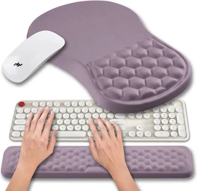 Main image of 2 in 1 Ergonomic Mouse Pad Wrist Support & Wrist Rest for Computer Keyboard Set with Relieve Carpal Tunnel Pain Massage Bulge and Full Memory Gel Design (2In1 Set Purple)