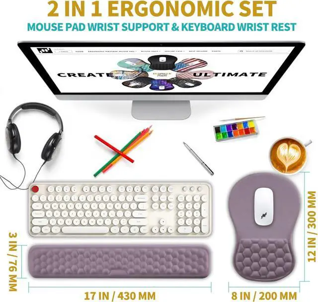 Alt view image 2 of 6 - 2 in 1 Ergonomic Mouse Pad Wrist Support & Wrist Rest for Computer Keyboard Set with Relieve Carpal Tunnel Pain Massage Bulge and Full Memory Gel Design (2In1 Set Purple)