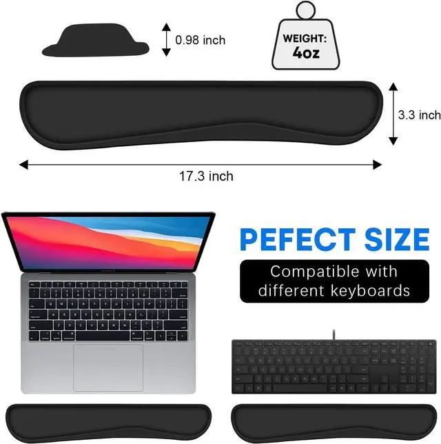 Alt view image 5 of 7 - Keyboard Wrist Rest Pad 2 Pack Memory Foam Computer Keyboard Pad Easy Typing and Pain Relief for Computer Laptop Office 17.3 x 3.5 in Black