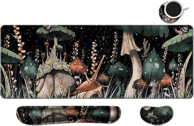 Main image of MIBITRI Keyboard Mouse Pad Set, Extended Gaming Mouse Pad+Ergonomics Keyboard Wrist Rest Support, Memory Foam, Easy Typing Pain Relief, 4Pcs XXL Ultra Thick Desk Mat, Snails and Mushroom