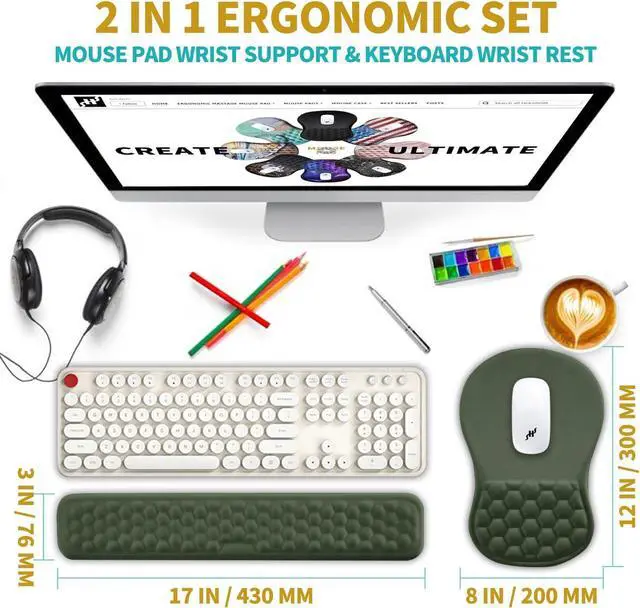 Alt view image 2 of 6 - 2 in 1 Ergonomic Mouse Pad Wrist Support & Wrist Rest for Computer Keyboard Set with Relieve Carpal Tunnel Pain Massage Bulge and Full Memory Gel Design (2In1 Set Dark Green)