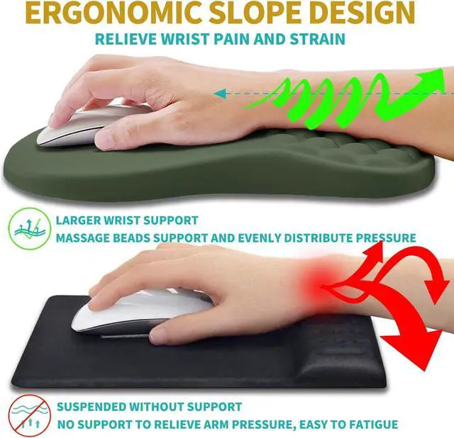 Alt view image 5 of 6 - 2 in 1 Ergonomic Mouse Pad Wrist Support & Wrist Rest for Computer Keyboard Set with Relieve Carpal Tunnel Pain Massage Bulge and Full Memory Gel Design (2In1 Set Dark Green)