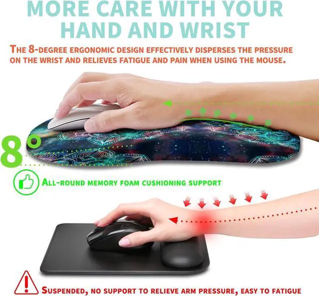 Alt view image 4 of 6 - Ergonomic Mouse Pad Wrist Support with Memory Foam Massage Bulge Carpal Tunnel Pain Relief Mousepad Wrist Rest for Mouse(12x8 inch Mandala)